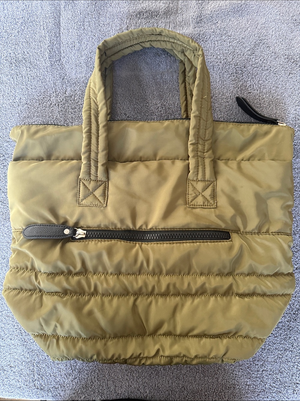 Sondra Roberts Olive Green Quilted Tote with Dark Trim